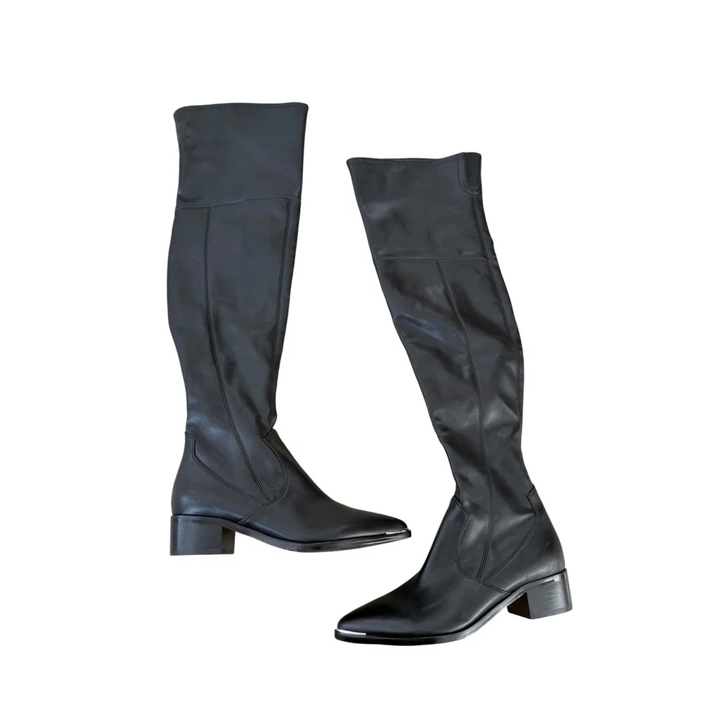 Marc Fisher LTD Black Over The Knee Boots Metal Tip Detail Size 6.5M NEW